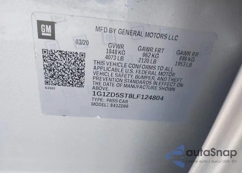 2020 Chevrolet Malibu Fwd Lt из США, поврежденный, VIN 1G1ZD5ST8LF124804